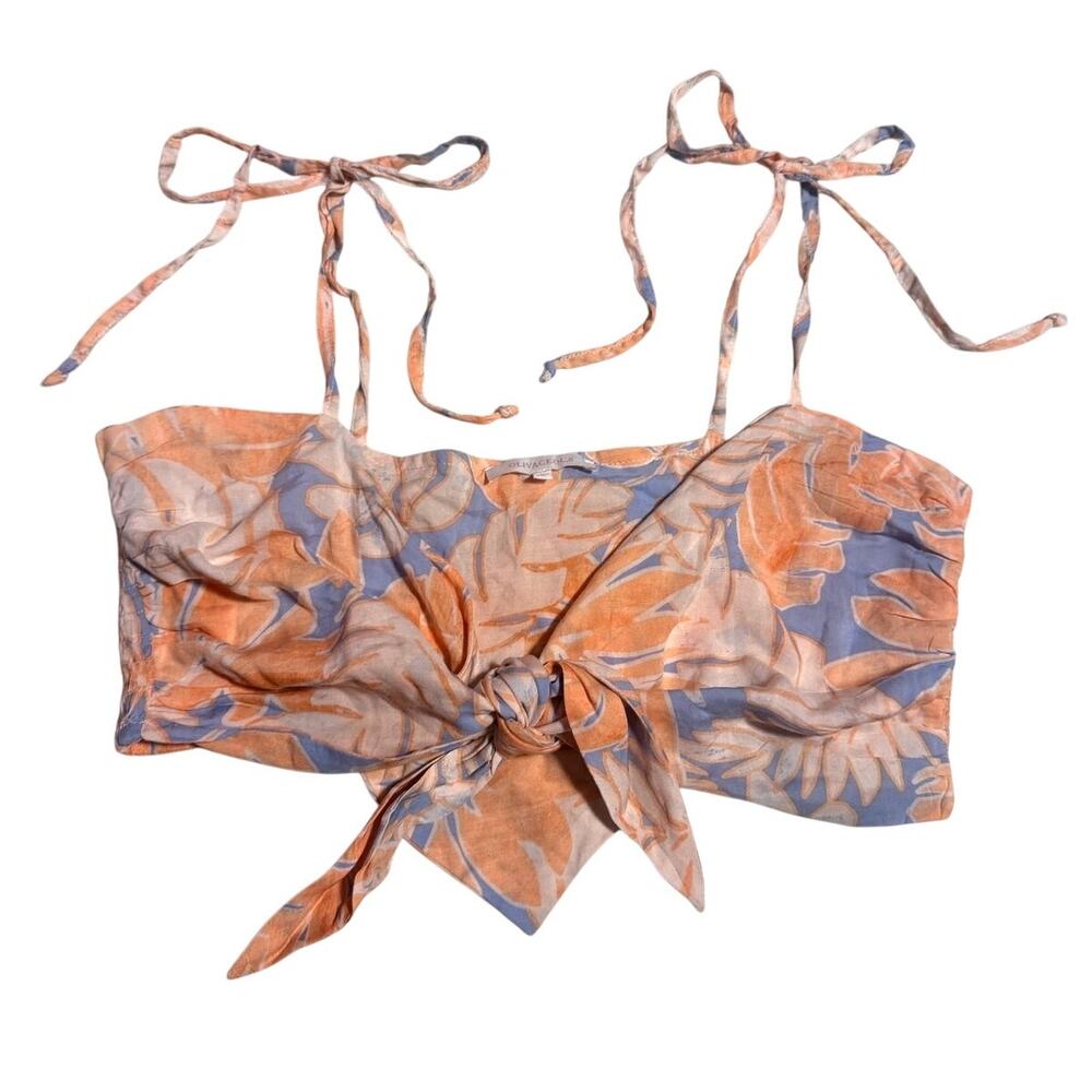 Y2k Floral Tie Front Tropical Bandana Crop Top Size Large Orange/Blue